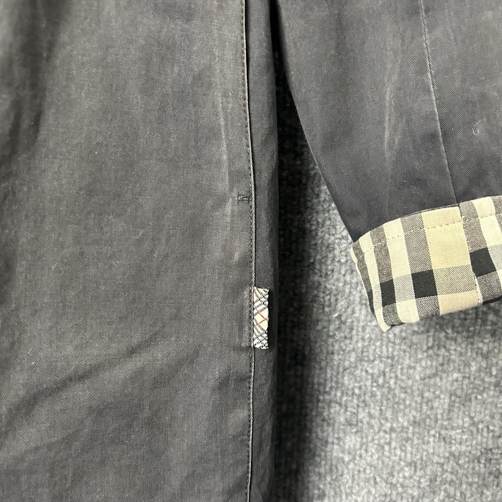Burberry London Coat Womens 10 Black Cotton Nova Check Lined Rain Mid Length - Picture 2 of 8
